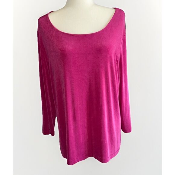 Chicos Travelers Slinky Top Sz 3 16/18 Pink Tunic Stretch Knit 3/4 Sleeve Classy - Picture 15 of 16